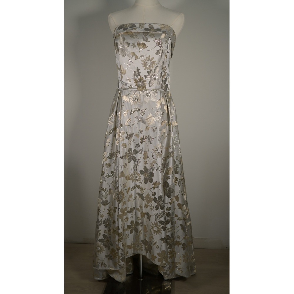 IEENA for Mac Duggal Metallic Floral Brocade Strapless Gown $598. Champagne 12